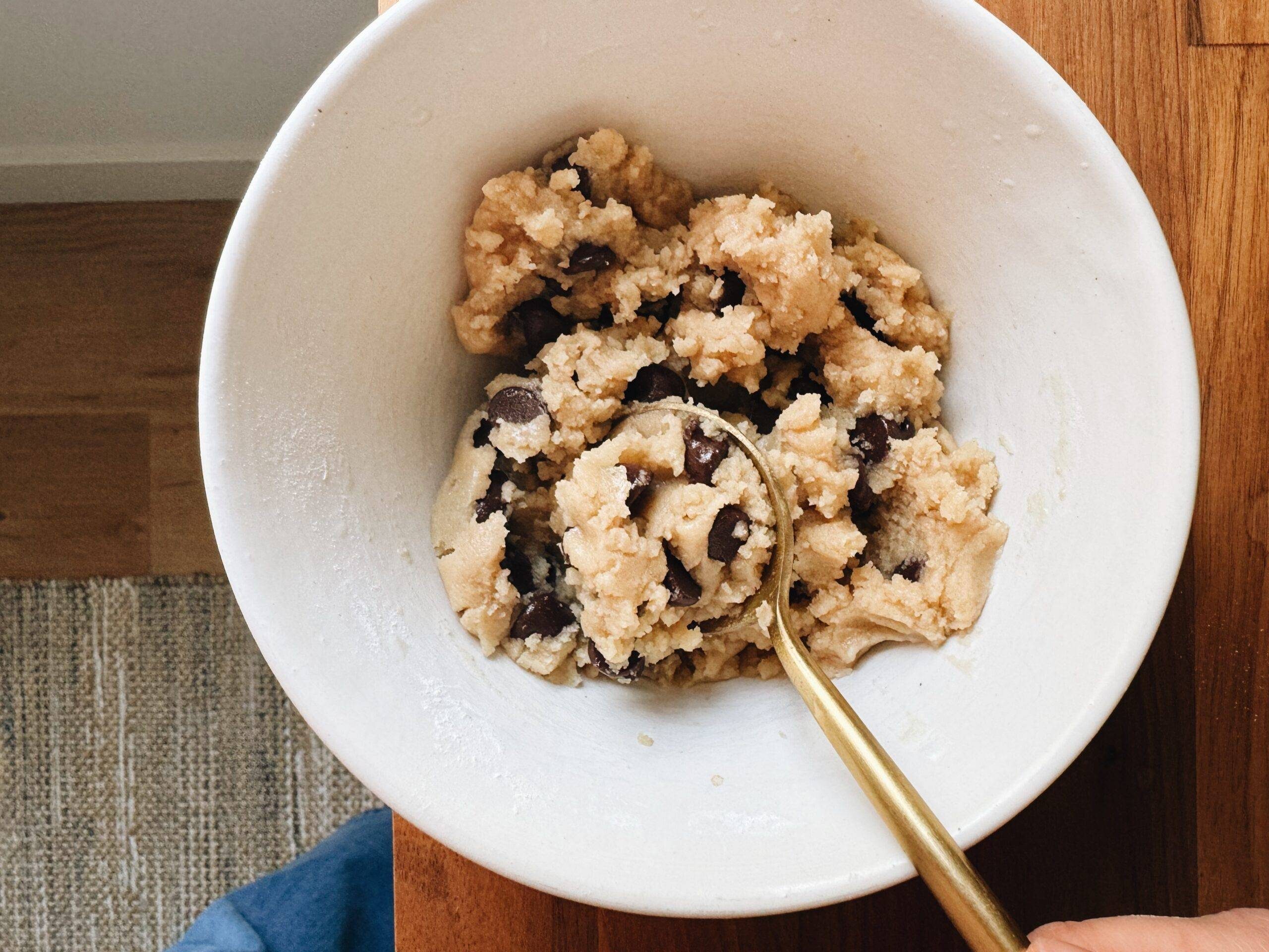Cookie dough in a bowl.