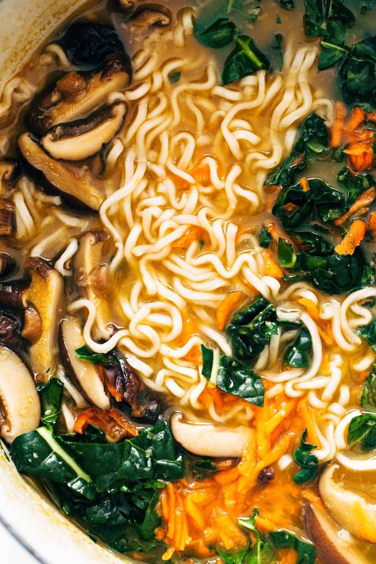 Quick Homemade Ramen - comes to life with fresh vegetables and herbs in just in 20 minutes! | pinchofyum.com Close-up image of Quick Homemade Ramen