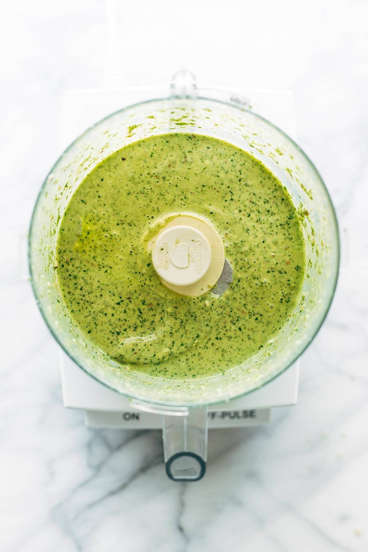 Kale chimichuri in a food processor.