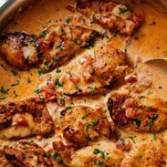 Marry Me Chicken in a pan with "Marry Me Chicken" text over it.