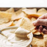 Vegan queso on a chip.