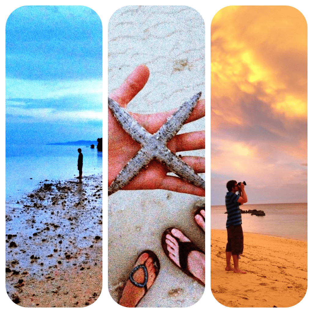 Three collage images of the beach.