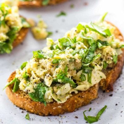 White Bean Artichoke Basil Toast.