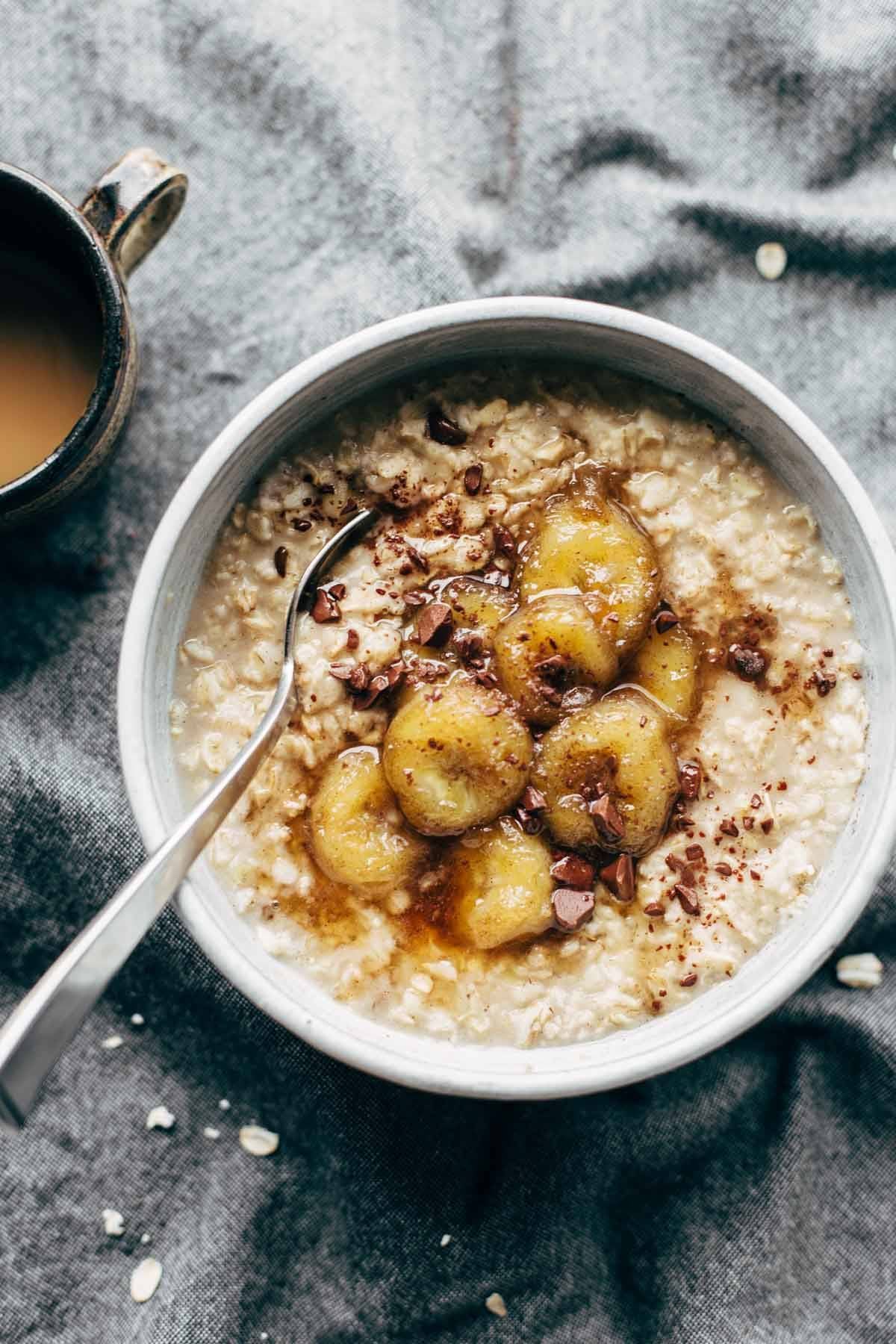 Bananas in an oatmeal bowl.